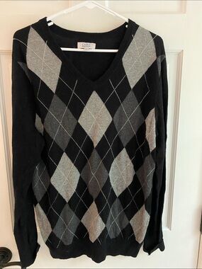 Croft & Barrow Black Argyle Men's V-neck Sweater | Size S